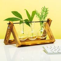 Houten stekjesvaas - 3 glaasjes