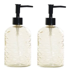 2x stuks zeeppompjes/zeepdispensers geel van glas 450 ml - Zeeppompjes