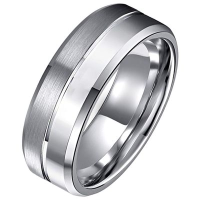 Tom Jaxon wolfraam Ring Groef Mat en Glans Zilverkleurig-21.5mm