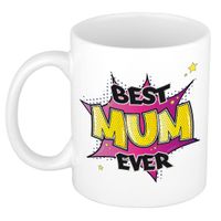Moederdag cadeau koffiemok - best mum ever - roze - 300 ml - mok met tekst