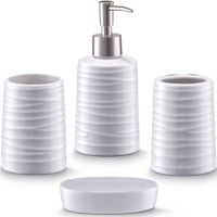 Badkamer/toilet accessoires set 4-delig - keramiek - wit - wave relief - thumbnail