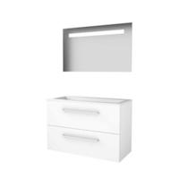 Basic-Line Economic 46 Badkamermeubelset - 100 x 46 cm - Met Grepen - 2 Lades - Acryl Wastafel - Zonder Kraangat - Spiegel met LED Verlichting - Ice White