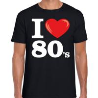 Disco T-shirt heren - I love 80s - zwart - eighties thema party - verkleedkleding - themafeest