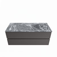 MONDIAZ VICA-DLUX 120cm badmeubel onderkast Dark grey 2 lades. Inbouw wastafel CLOUD rechts zonder kraangat, kleur Lava.