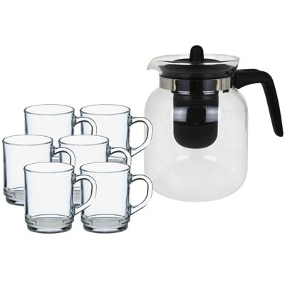 Thee drink set - Glazen theepot met infuser - 1,5 liter - met 6x stuks theeglazen - van 260 ml