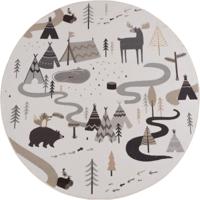 Kindervloerkleed Rond Bos Avontuur COCO Crème - Zacht Speelkleed met Dieren voor de Kinderkamer