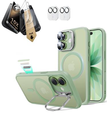 iPhone 17 Bundle Classic Hybrid Magnetic Case (Camera Control, Stash Stand) and Armorite Pro Screen Protector - Frosted Light Green