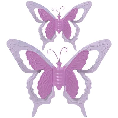 Tuin/schutting decoratie vlinders - metaal - roze - 24 x 18 cm - 46 x 34 cm