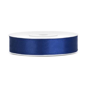 1x Donker blauw satijnlint rollen 1,2 cm x 25 meter cadeaulint verpakkingsmateriaal   -