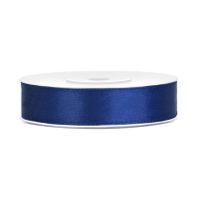 1x Donker blauw satijnlint rollen 1,2 cm x 25 meter cadeaulint verpakkingsmateriaal   - - thumbnail