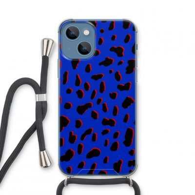 Blue Leopard: iPhone 13 mini Transparant Hoesje met koord