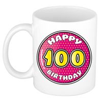 Bellatio Decorations Verjaardag cadeau mok - 100 jaar - roze - 300 ml - keramiek - feest mokken - thumbnail