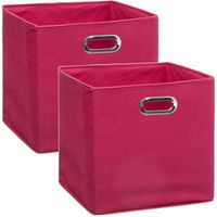Set van 2x stuks opbergmand/kastmand 29 liter framboos roze linnen 31 x 31 x 31 cm - Opbergmanden - thumbnail