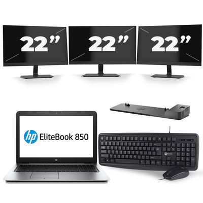 HP EliteBook 850 G3 - Intel Core i7-6e Generatie - 15 inch - 16GB RAM - 256GB SSD - Windows 11 + 3x 22 inch Monitor