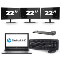 HP EliteBook 850 G3 - Intel Core i5-6e Generatie - 15 inch - 8GB RAM - 240GB SSD - Windows 11 + 3x 22 inch Monitor