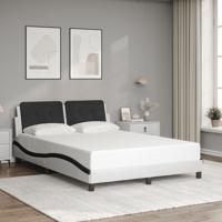 Bedframe met hoofdbord kunstleer zwart en wit 140x200 cm