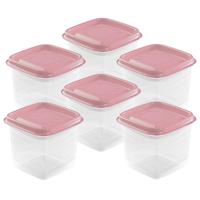 Vershoudbakjes Hega - set van 6x stuks - 0.3 liter - transparant/roze - L8 x B8 x H11 cm