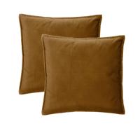 Bank/sierkussens huiskamer Sophia - 2x stuks - 52 x 52 cm - Goud/bruin - polyester - met rits