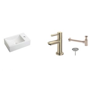 FonteinPack Houston Mat Wit Keramiek Rechts 37x23 cm RVS (Keuze uit 8 kranen)