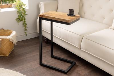 Massief houten bijzettafel GASTON 65cm naturel mangohout metaal zwart handgemaakt - 44740