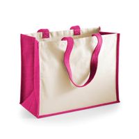 2x stuks jute katoenen boodschappentas in het fuchsia roze/natural 44 x 33 x 19 cm
