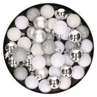 Set van 40x stuks kunststof kerstballen mix zilver en wit 3 cm - thumbnail