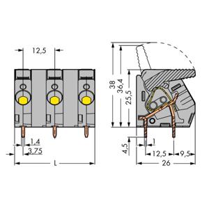 WAGO 2706-304 Veerkrachtklemblok 6.00 mm² Aantal polen 4 Grijs 25 stuk(s)