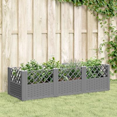 VidaXL Plantenbak met pinnen 123,5x43,5x43,5 cm polypropeen lichtgrijs