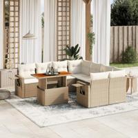 9-delige Loungeset met kussens poly rattan beige