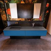 Badkamermeubelset Mondiaz Erin 200 cm met 2 Lades met RIDGE Wastafel Links Dark grey Zonder Kraangaten Greeploos Mat Jeans