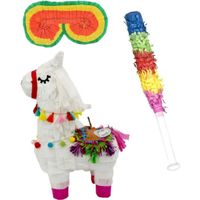 Verjaardag Pinata Lama van 39 cm set met stok en masker - thumbnail