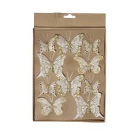 10x stuks decoratie vlinders op clip champagne diverse maten