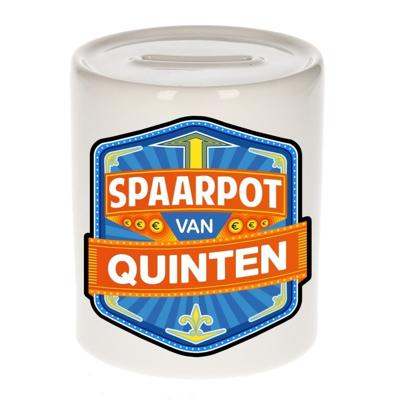 Kinder spaarpot met naam - Quinten - keramiek - met dop - wit - Sparen - Spaargeld van Quinten