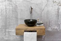 Saniclear Seba fonteinset met bruin eiken plank, zwarte waskom en verouderd ijzer kraan voor in het toilet - thumbnail