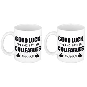 2x stuks good luck finding better colleagues than us mok / beker wit bedankt cadeau collega 300 ml