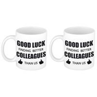 2x stuks good luck finding better colleagues than us mok / beker wit bedankt cadeau collega 300 ml