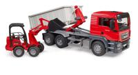 bruder MAN TGS met rolcontainer en Schäffer compacte lader 03767 modelvoertuig - thumbnail