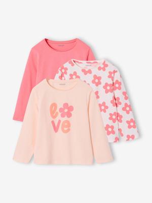 Set van 3 BASICS meisjesshirts met lange mouwen rozen