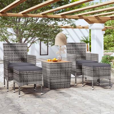 5-delige Bistroset poly rattan en massief acaciahout grijs