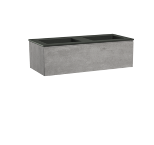 Storke Edge zwevend badmeubel 120 x 52 cm beton donkergrijs met Scuro dubbele wastafel in mat kwarts