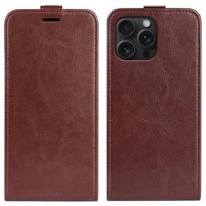 iPhone 16 Pro Verticale Flip Hoesje met Kaartsleuf - Bruin