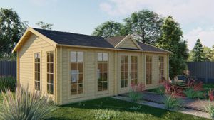 Tuindeco Dunmore Blokhut 820x520 cm 70 mm vuren blank- Zadeldak- Onbehandeld vurenhout- Tuindeco
