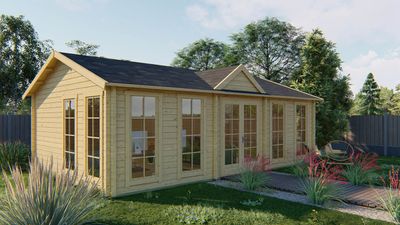 Tuindeco Dunmore Blokhut 820x520 cm 70 mm vuren blank- Zadeldak- Onbehandeld vurenhout- Tuindeco