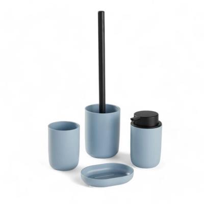 Set van 4 badkameraccessoires - TODAY - UTILITY - Beker, zeepdispenser, toiletborstel - Blauw
