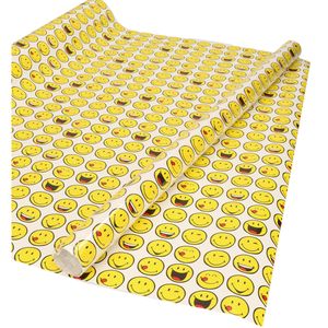 3x Inpakpapier/cadeaupapier wit met smileys 150 x 70 cm