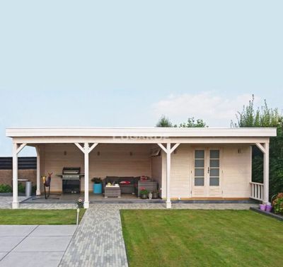 Lugarde P39 Tuinhuis 900x420 cm 44 mm vurenhout blank- Plat dak- Hout- Lugarde