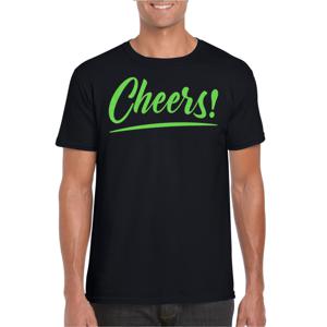 Bellatio Decorations Verkleed T-shirt voor heren - cheers - zwart - groene glitter - carnaval 2XL  -