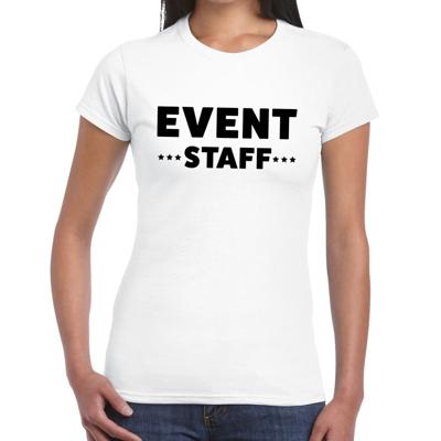 Event staff tekst t-shirt - wit - voor dames - evenementen personeel - crew kleding
