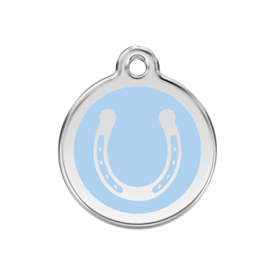 Horse Shoe Light Blue roestvrijstalen hondenpenning medium/gemiddeld dia. 3 cm - Reddingo