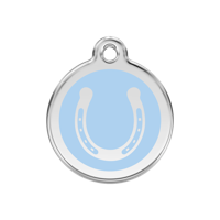 Horse Shoe Light Blue roestvrijstalen hondenpenning medium/gemiddeld dia. 3 cm - Reddingo